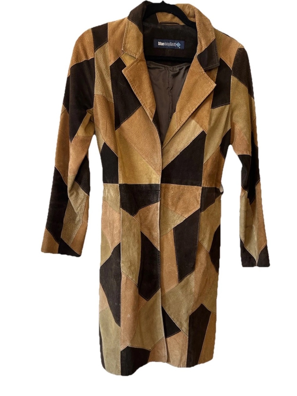 Vintage 90s Suede Patchwork Leather Coat Brown Tan Boho Y2K Small Penny Lane - Picture 4 of 16